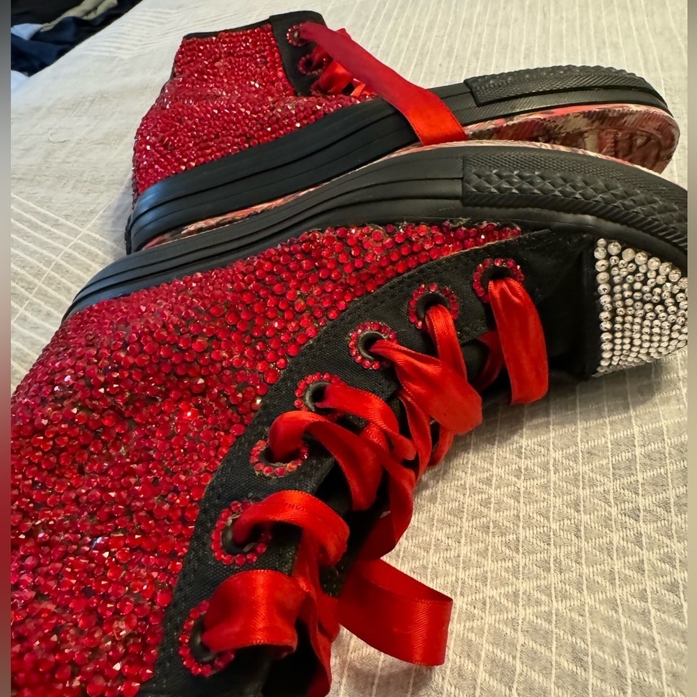 Converse full bling Graffiti Bottom Classic black/red high tops size 8 - Picture 6 of 9